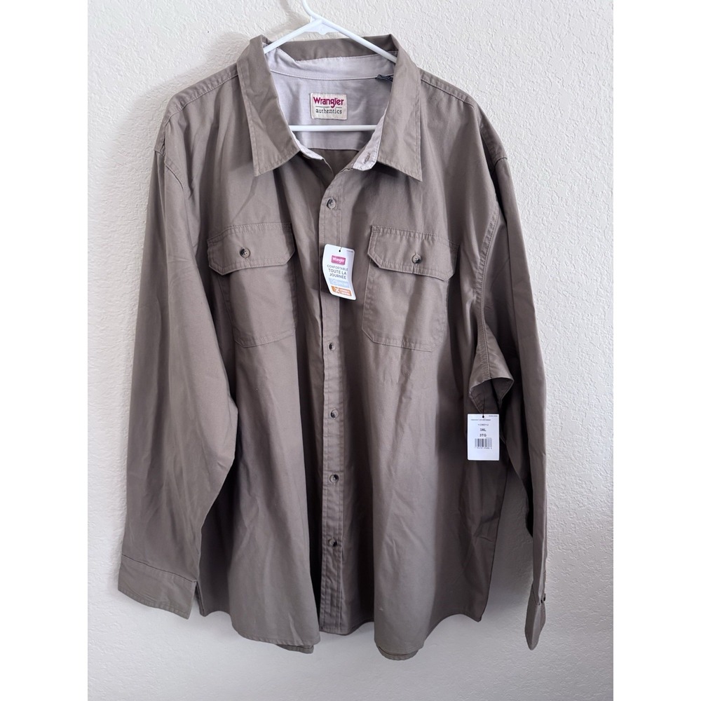 Wrangler Authentics‎ Mens 3XL Khaki Tan Long Sleeve Epic Soft Flex Comfort Shirt